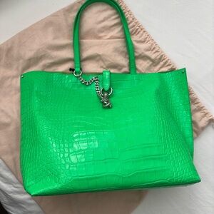 Rebecca Minkoff  Large Megan Soft Croc Embossed Leather Tote Green NWT